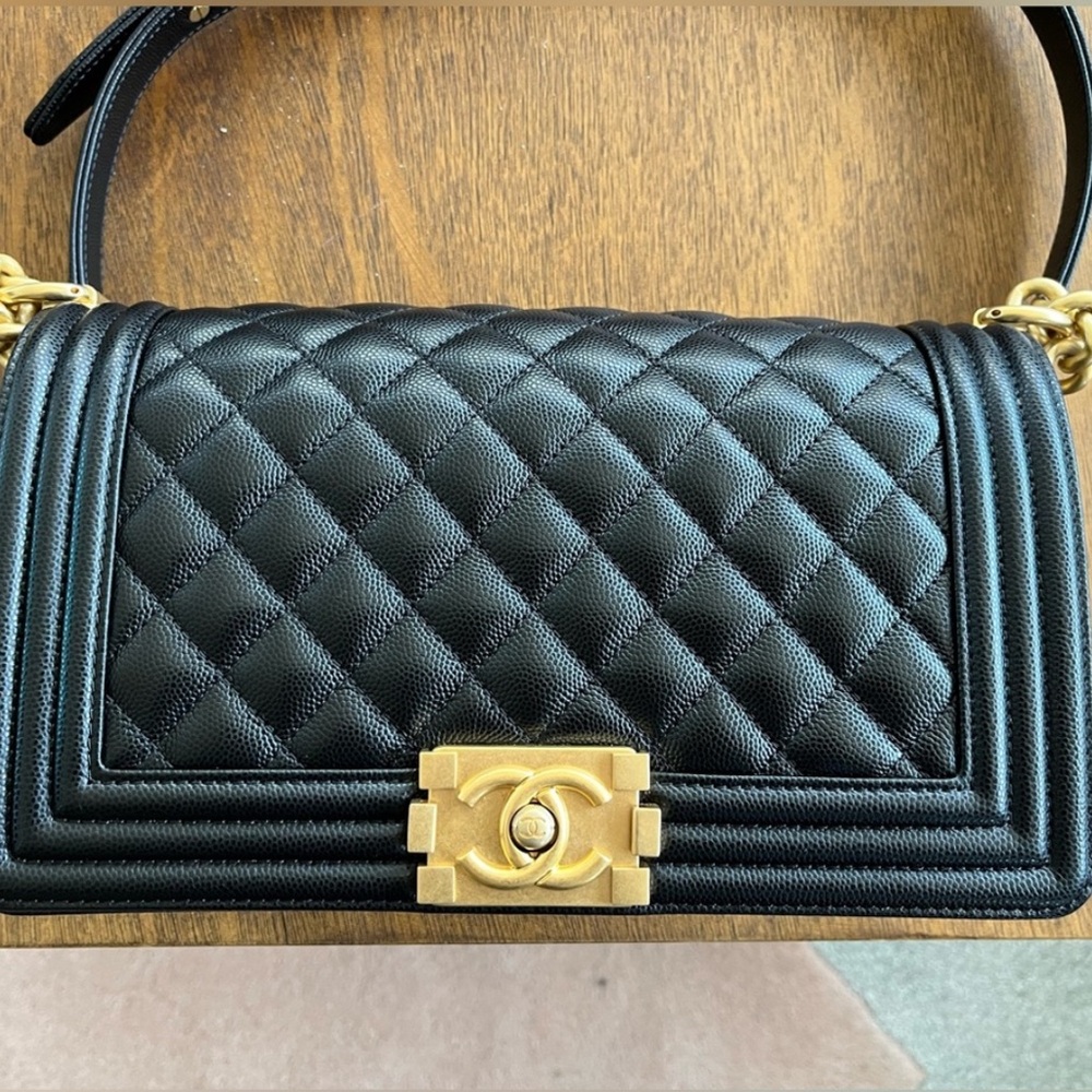 Chanel Medium Boy Bag Black Caviar Leather
Gold Hardware